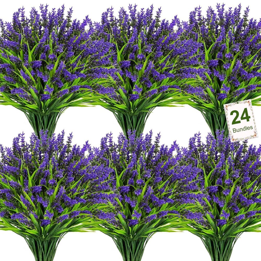 24 Bundles Artificial Flowers for Outdoors, Fake Lavender Flowers with